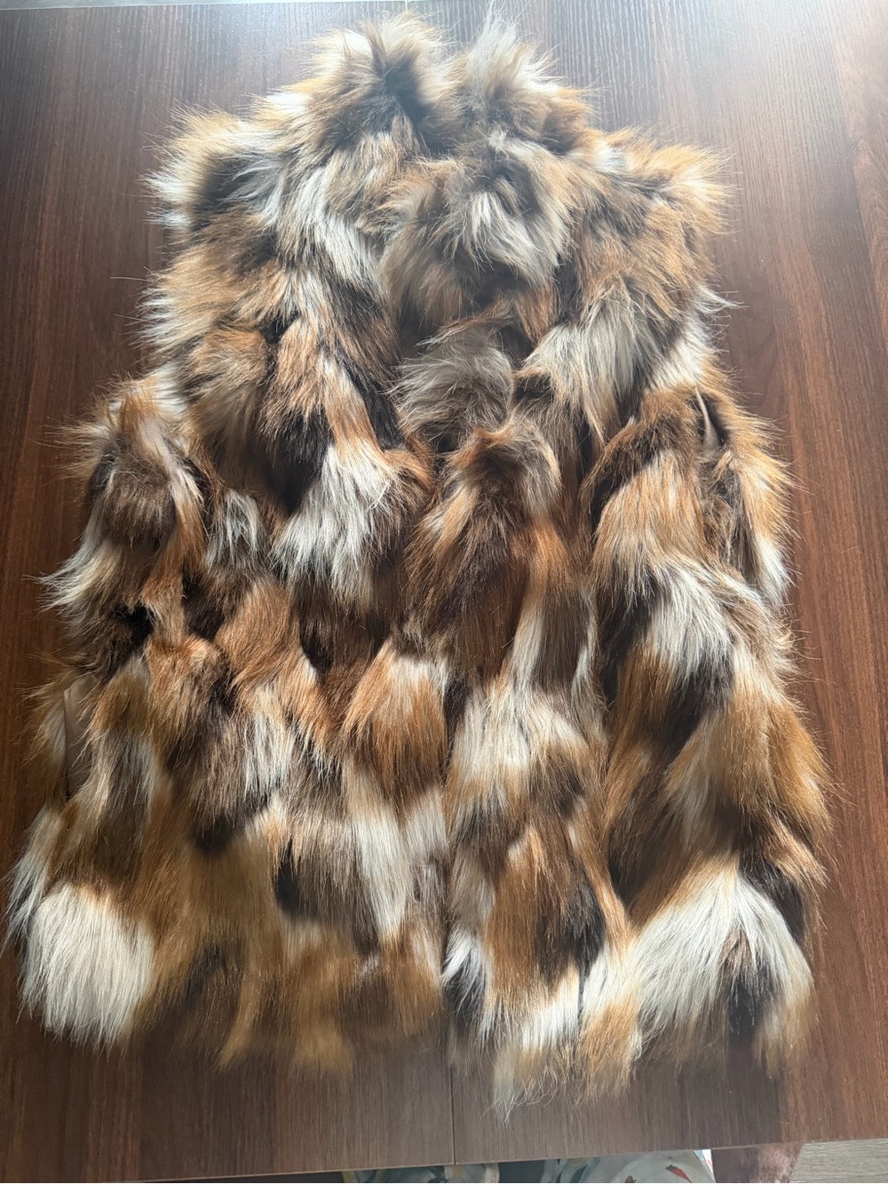 Ci Sono Faux Fur Vest in Brown, Black and White Multi-Tone
